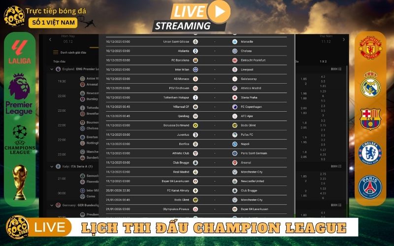 Lịch thi đấu Cúp C1 – Champions League