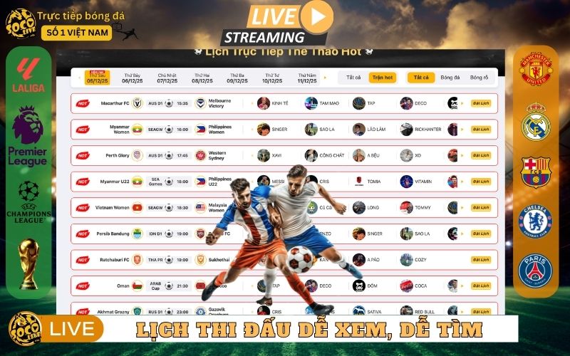 Lịch thi đấu dễ xem, dễ tìm – phù hợp cho mọi lứa tuổi