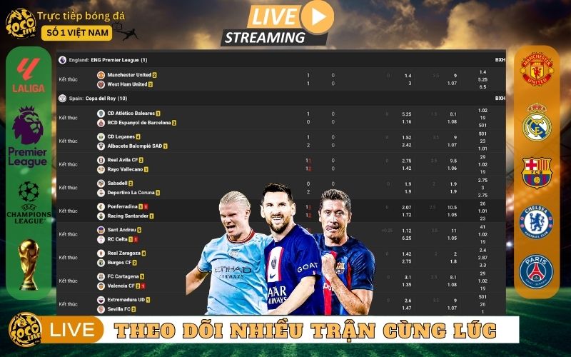 Theo dõi nhiều trận đấu cùng lúc